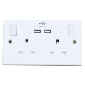 DENCON  SWITCHED SOCKET 13A 2 GANG 2 USB PORTS
