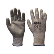 SCAN    GREY PU COATED CUT 5 LINER GLOVES SZ 9