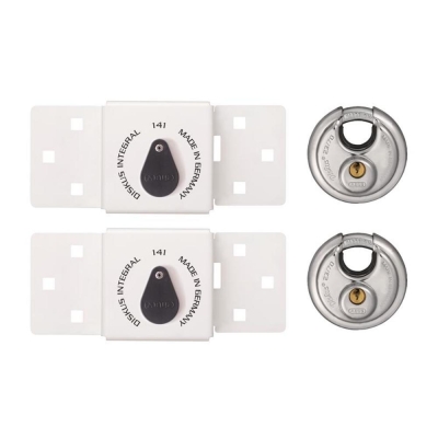 ABUS 141/200 Diskus Integral Van Lock White & 26/70mm Diskus Padlock Twin Pack