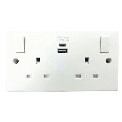 DENCON  SWITCH SOCKET 13A 2 GANG USB A/C PORTS