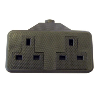 DENCON  TRAILING SOCKET 13A 2 GANG BLACK