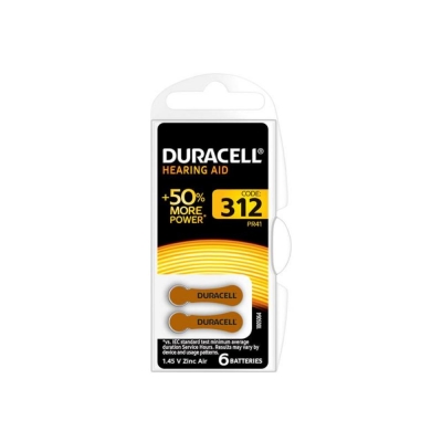 DURACELL 312 HEARING AID BATTERIES, PK 6