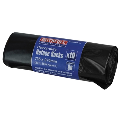 FAI/FULL H/DUTY BLACK REFUSE SACKS (10) 40 MIC