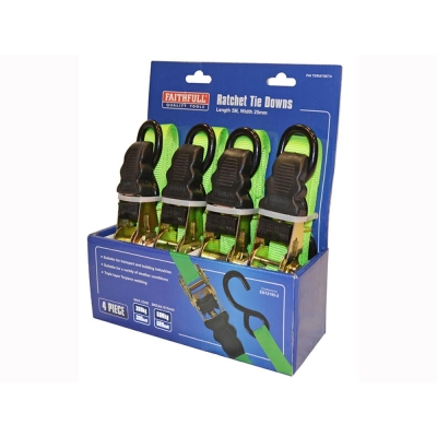 FAI/FULL RATCHET TIE DOWNS (4) 5M X 25MM  GREEN