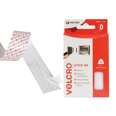 VELCRO   STICK ON TAPE 20MM X 1M WHITE