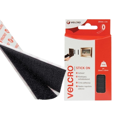 VELCRO   STICK ON TAPE 20MM X 1M BLACK